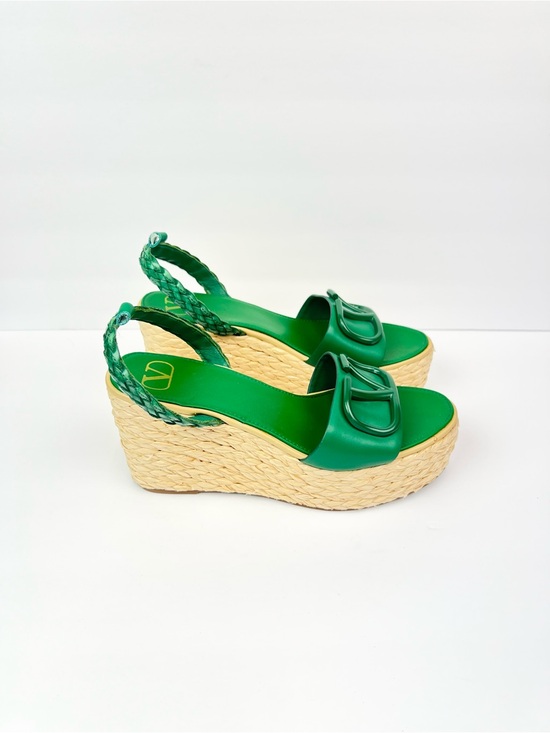 Valentino Green Logo Espadrille Wedge Sandals US 11 Euro 41 ( Straps Missing )